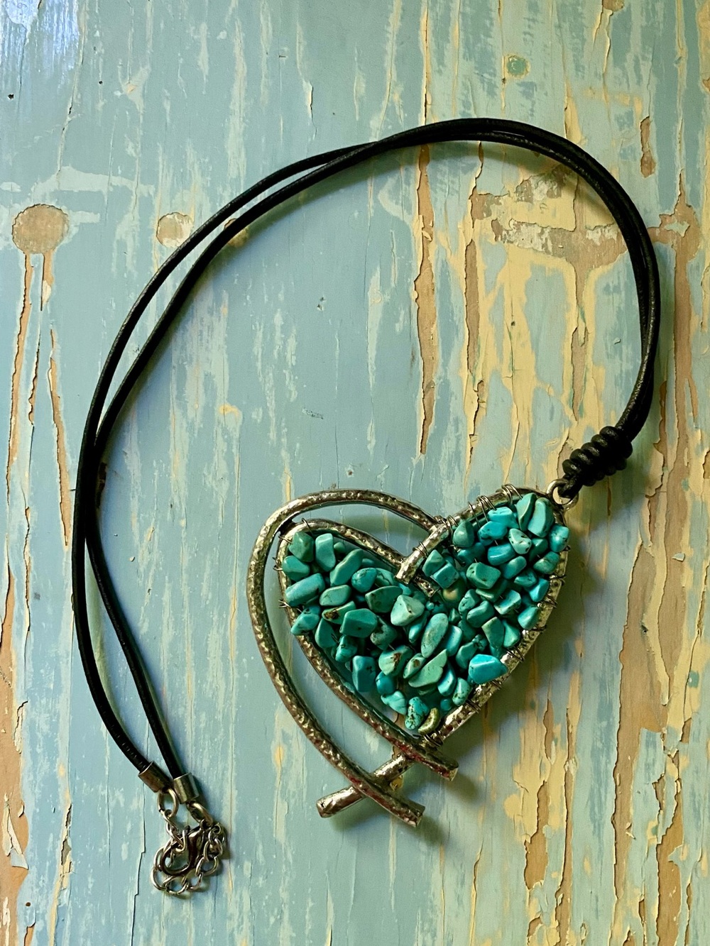 Turquoise Heart Pendant Necklace - Blue Green Stone Necklace